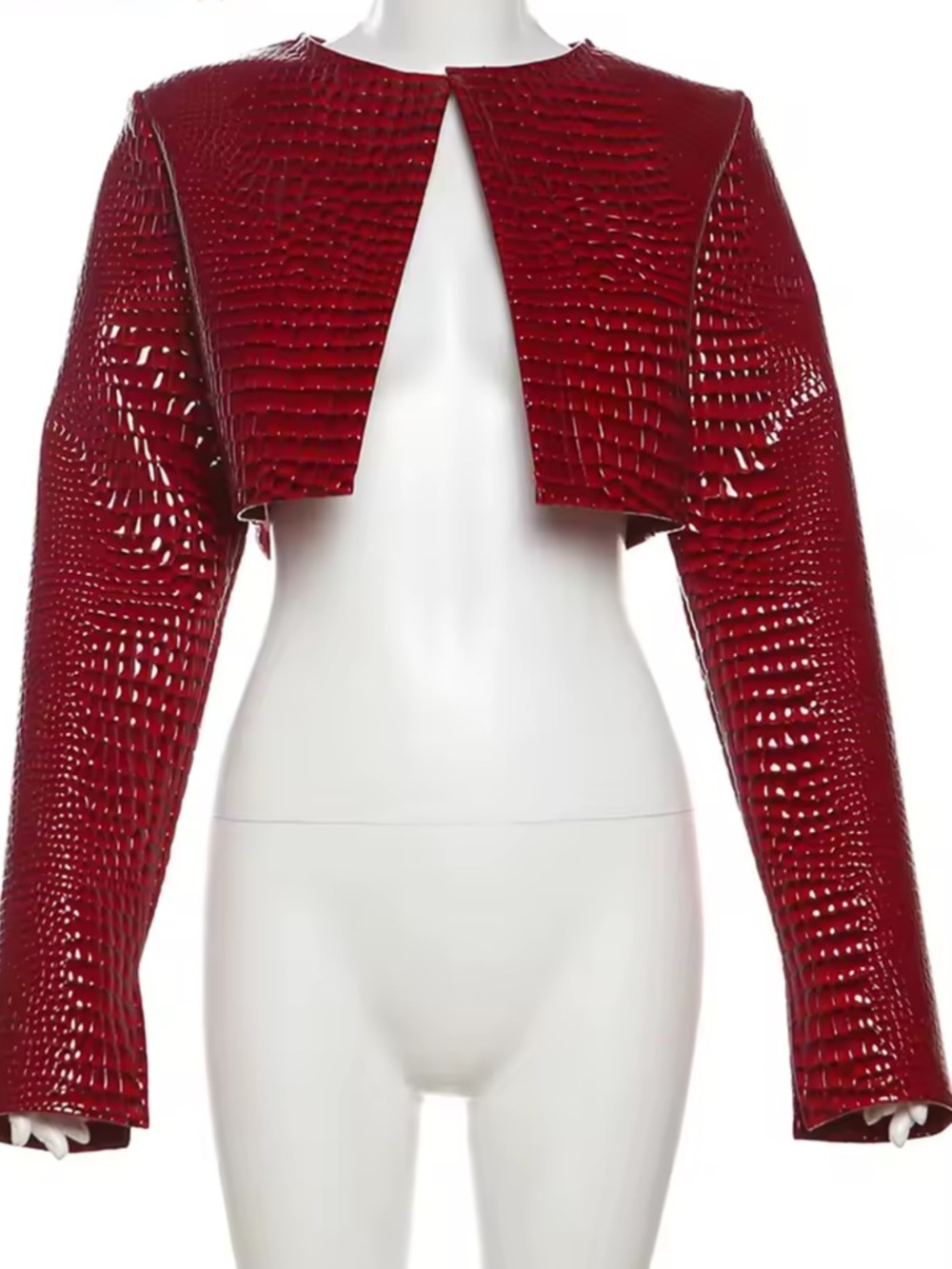 Fashion Nova Red Croc-Embossed Cropped Blazer